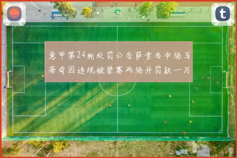意甲第24轮处罚公告萨索洛中场马蒂奇因违规被禁赛两场并罚款一万欧元